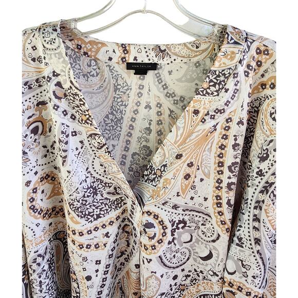 Ann Taylor Plus Size XXL Shimmer Paisley Mixed Media V-Neck Tunic Blouse - Picture 4 of 9